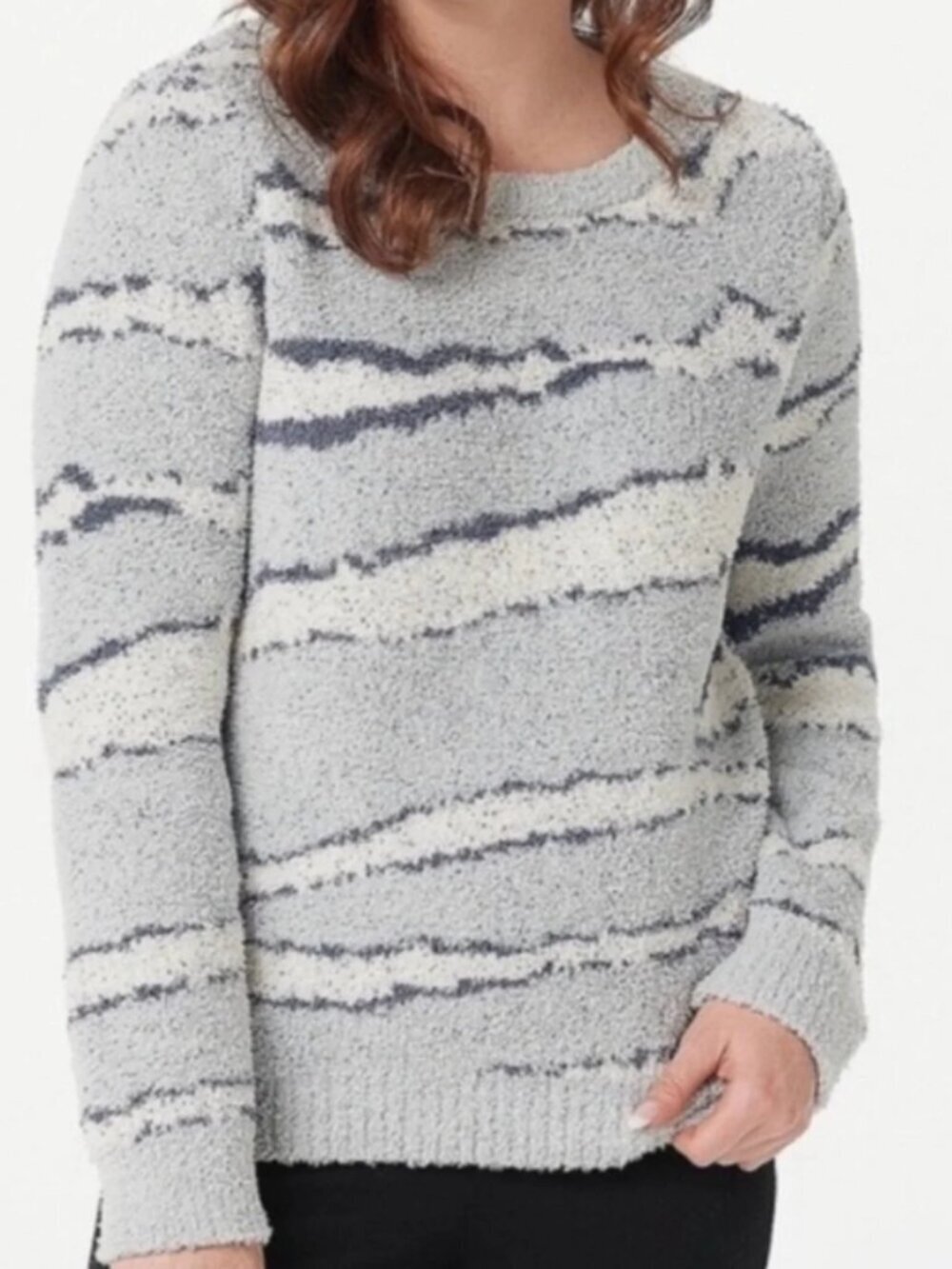 Barefoot Dreams CozyChic Seaside Crew-Neck Pullover Ocean Zebra Size 2X